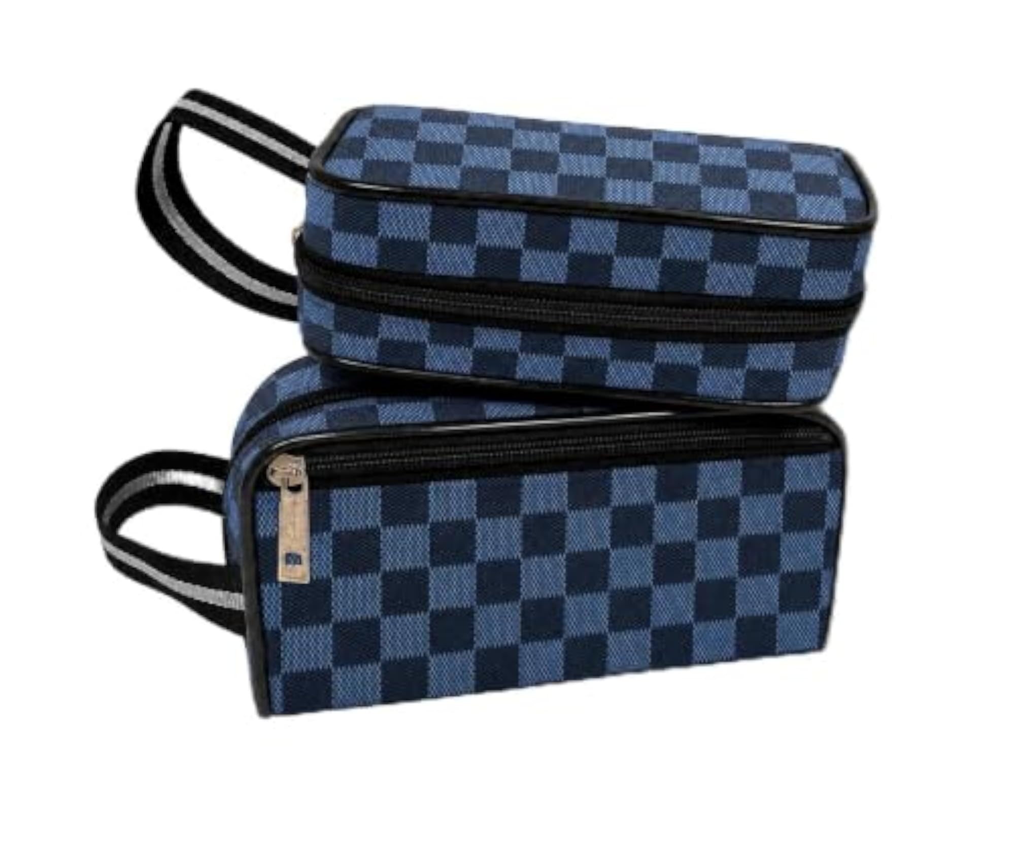 Checkered PU Leather Toiletry Bag with Wrist Strap
